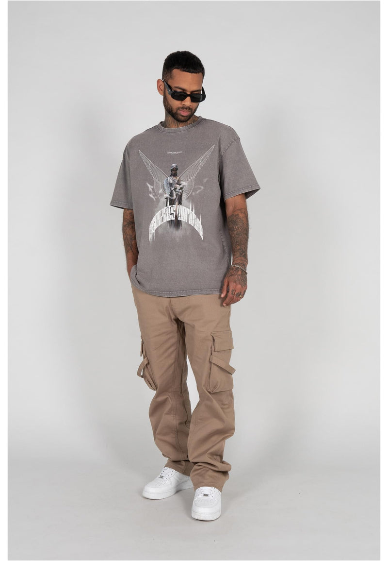 HIGHER THAN HEAVEN white V.1 Acid Washed Heavy Oversize Tee