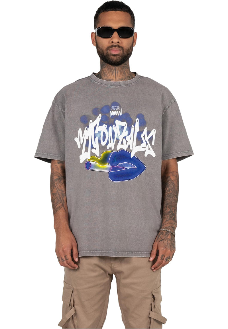 Kiss x Heavy Oversized Tee Acid Washed