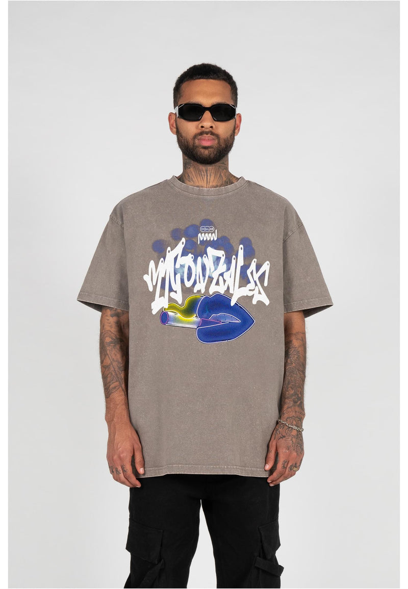 Kiss x Heavy Oversized Tee Acid Washed