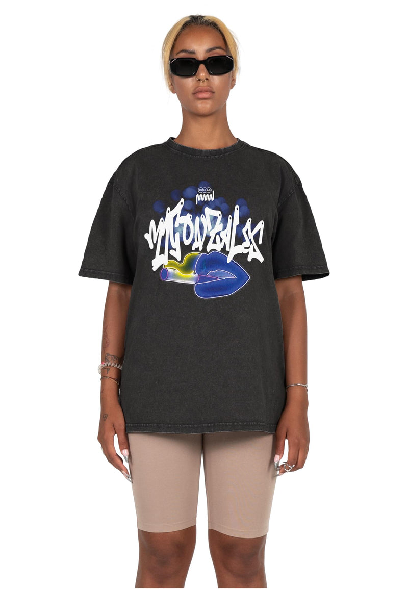 Ladies Kiss x Acid Washed Heavy Oversized Tee